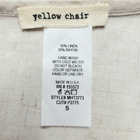 Yellow Chair Linen Blend Button Down Short Puff Sleeve Top Tan Beige New Small - Picture 6 of 6